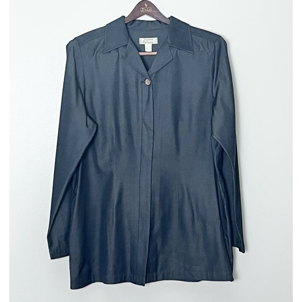 Vintage Tommy Bahama Silk Blend Jacket Women's Small Blue Chambray 80s Chic